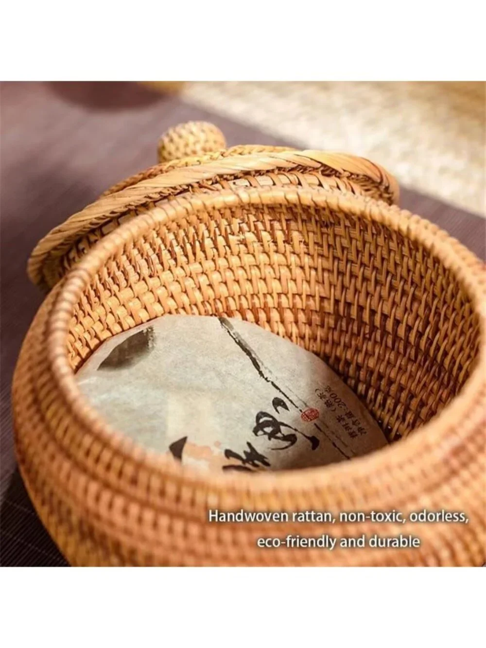 Basket Storage Rattan Woven Basket with Lid Round Wicker Fruit Box